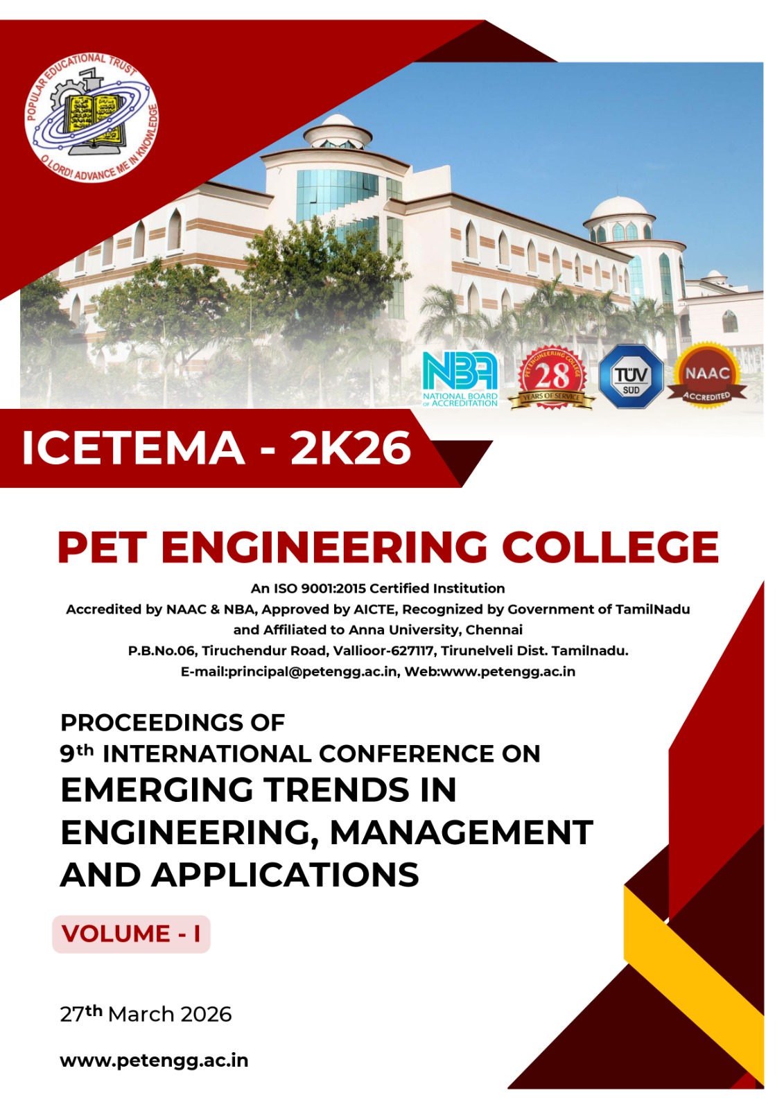 9th INTERNATIONAL CONFERENCE EMERGING TRENDS IN ENGINEERING, MANAGEMENT AND APPLICATIONS